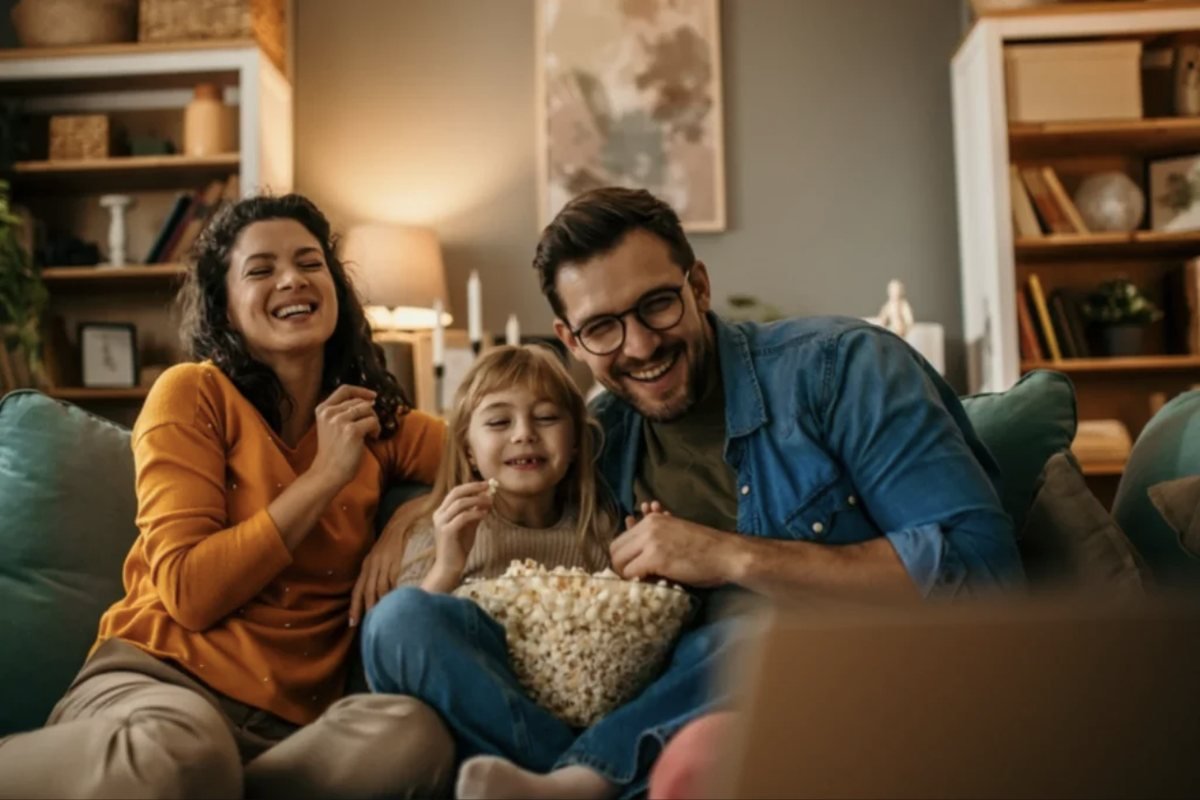 A Canadian household watching a film together over an IPTV Canada subscription