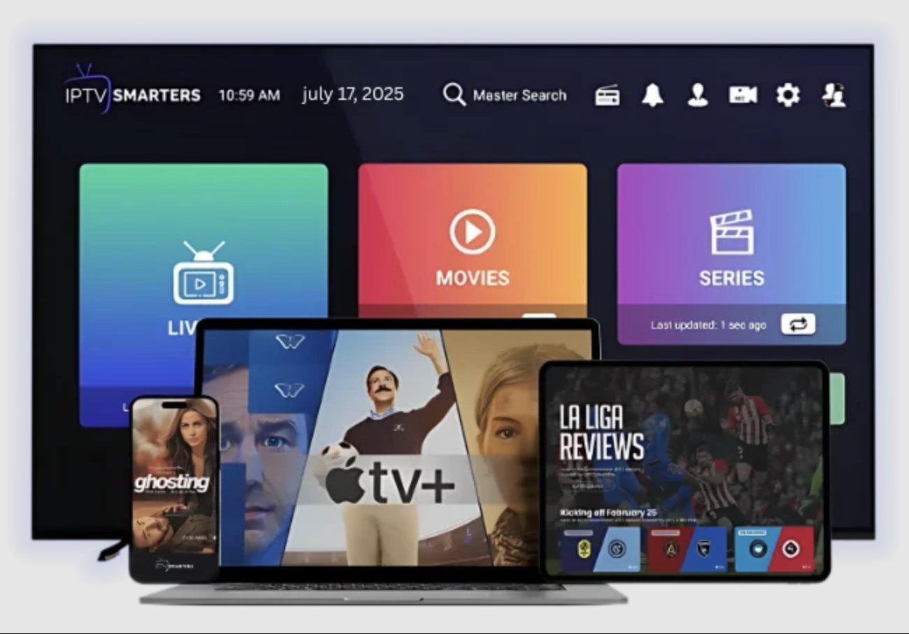 IPTV Canada running in IPTV Smarters Pro on a TV, laptop, tablet and phone